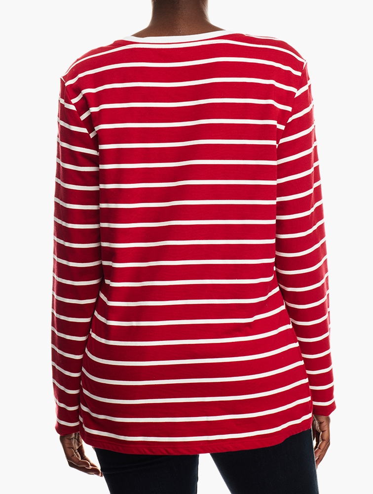 MyRunway | Shop GUESS Red Striped Long Sleeve Tee for Women from ...