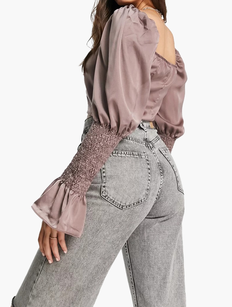 MyRunway | Shop In the Style Brown Square Neck Ruffled Sleeve Top for ...