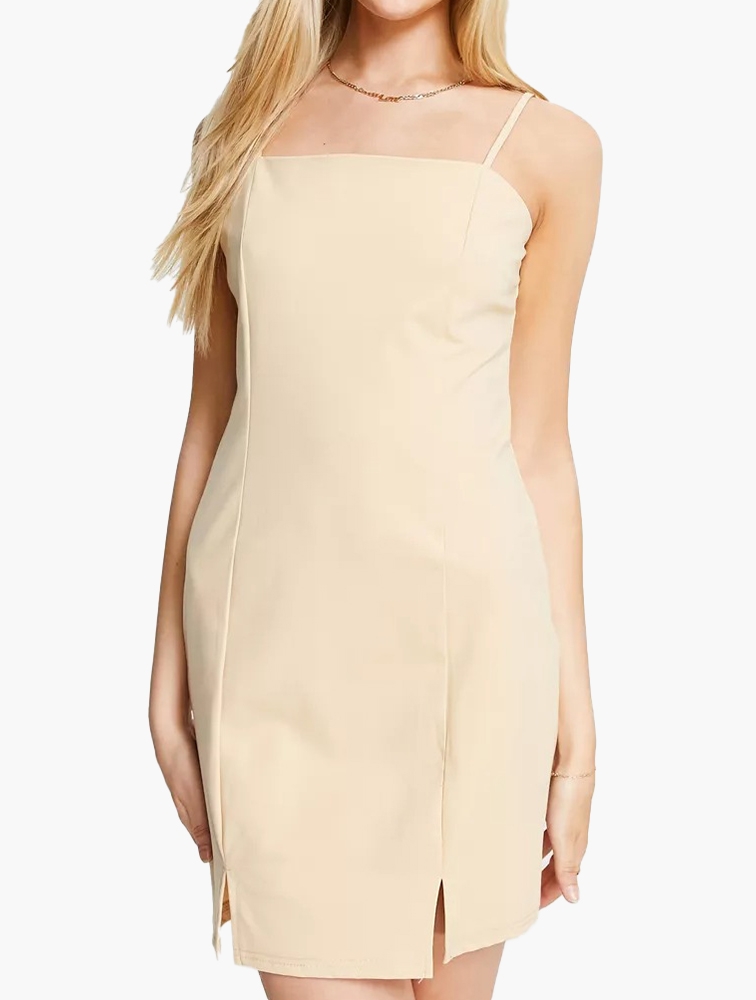 MyRunway Shop Pimkie Neutral Square Neck Split Hem Mini Dress For MyRunway Shop Pimkie Neutral Square Neck Split Hem Mini Dress For