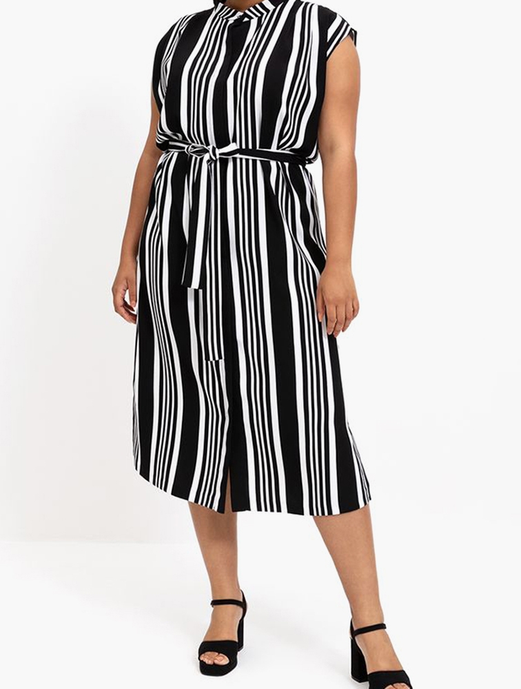 MyRunway | Shop Woolworths Black Belted Striped Mandarin Shirt Dress ...